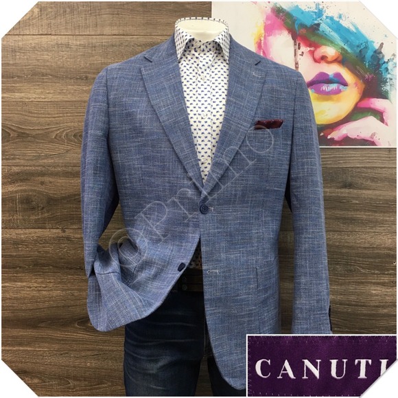CANUTI Mens Blazer Sport Coat Casual Jacket Size 46L Cotton Linen Hopsack Suit - Picture 1 of 12